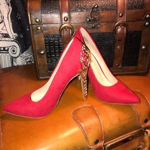 Just Fab Red Suede and Gold Stilettos
